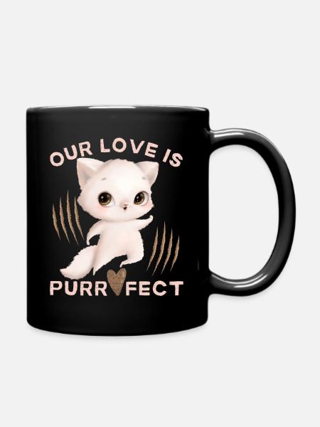 Valentin-Katze Valentinstag-Liebe lustiger Spruch - Tasse einfarbig - Schwarz