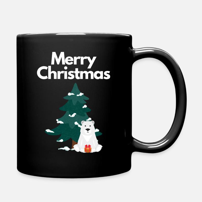 Merry Christmas Christmas Polar Bear with Gift - Full Colour Mug - black