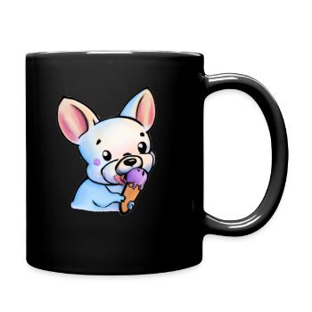 Français Bulldog mangeant de la crème glacée - Mug uni - noir - Droite