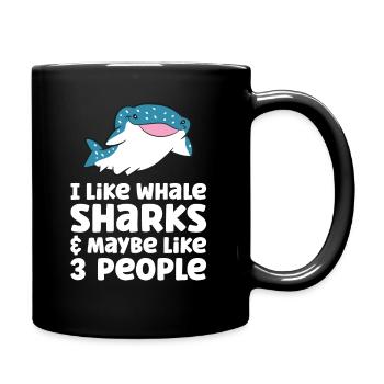 Ich mag Walhaie und vielleicht 3 Menschen - Tasse einfarbig - Schwarz - Rechts