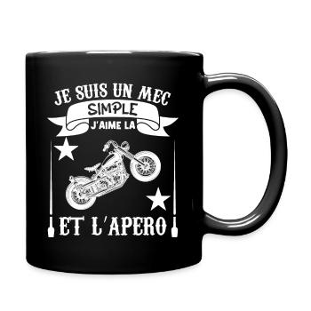 Je suis Un mec Simple j aime la moto et l apéro - Mug uni - noir - Droite