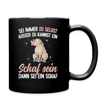 Lustiges Schafmotiv - Bäuerin Landwirtin & Schaf - Tasse einfarbig - Schwarz - Rechts