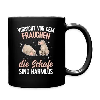 Lustiges Schafmotiv - Bäuerin Landwirtin & Schaf - Tasse einfarbig - Schwarz - Rechts