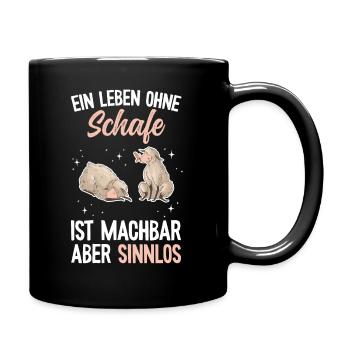 Lustiges Schafmotiv - Bäuerin Landwirtin & Schaf - Tasse einfarbig - Schwarz - Rechts