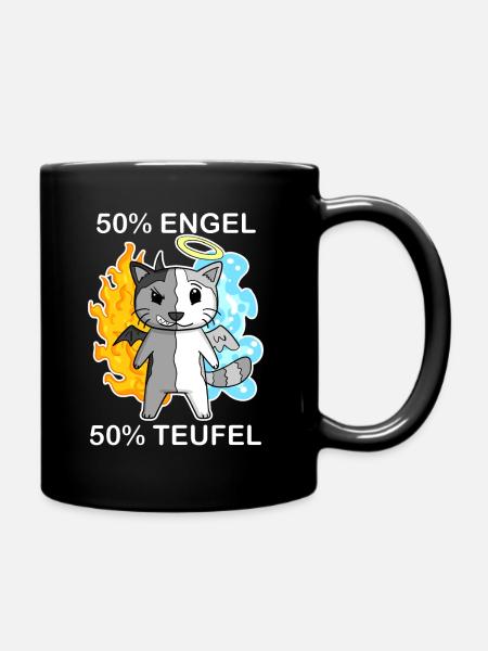 Katze Engel und Teufel - Tasse einfarbig - Schwarz