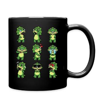 Triceratops Kawaii Dinosaur Emoticon Funny - Full Colour Mug - black - Right