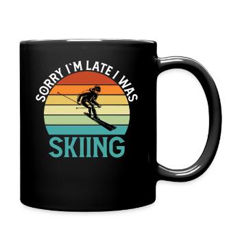 Sorry I'm late I was skiing skiing - Full Colour Mug - black - Right