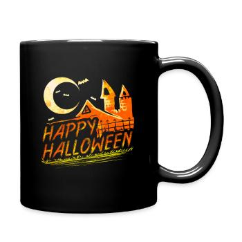 Haunted House Moon Bats Logo For Happy Halloween - Tasse einfarbig - Schwarz - Rechts