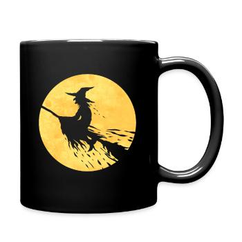 Witch On A Broom Flying In Front Of The Moon On - Tasse einfarbig - Schwarz - Rechts