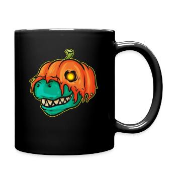 T-Rex Wearing A Pumpkin As Costume For Halloween - Full Colour Mug - black - Right