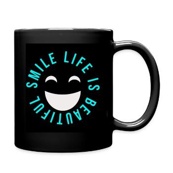 Lächeln Das Leben ist schön - Tasse einfarbig - Schwarz - Rechts