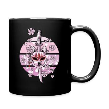 Kitsune Maske Japanischer Neunschwänziger Fuchs - Tasse einfarbig - Schwarz - Rechts