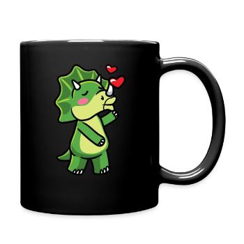 Triceratops Kawaii Dinosaur Kiss Kisses Emoticon - Full Colour Mug - black - Right