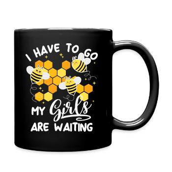 Honig Spruch Meine Mädchen warten - Bienen Imker - Tasse einfarbig - Schwarz - Rechts
