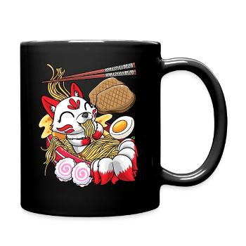 Kawaii Kitsune Fox Ramen Nudeln Japanisches Essen - Tasse einfarbig - Schwarz - Rechts