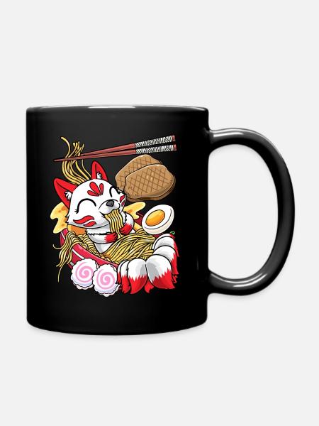 Kawaii Kitsune Fox Ramen Nudeln Japanisches Essen - Tasse einfarbig - Schwarz
