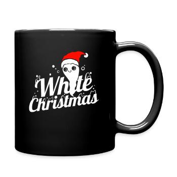 Fantôme mignon avec chapeau de Père Noël apporte Noël blanc - Mug uni - noir - Droite