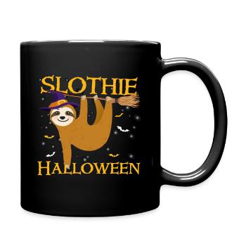 Slothie Halloween Sloth Witch Hat Broom - Full Colour Mug - black - Right