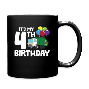 Garbage Truck It's My 4th Birthday Garbage Day 4 - Full Colour Mug - black - Right