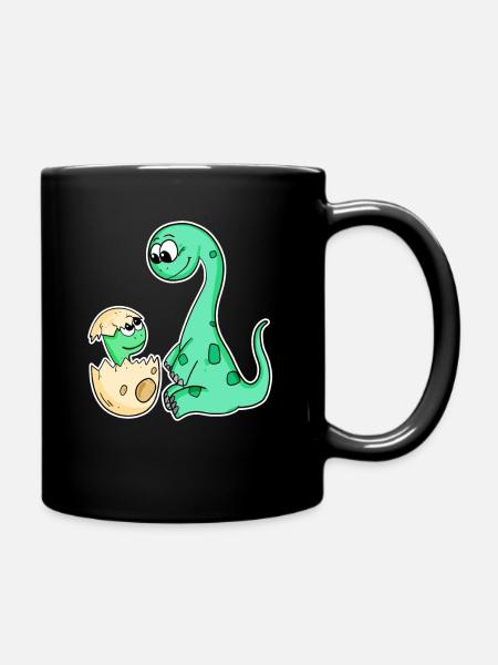 Dinosaures avec bébés dinosaures - Mug uni - noir
