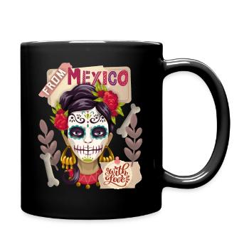 Mexico, Dia-de-los-Muertos, sugar-skull La-Catrina - Full Colour Mug - black - Right