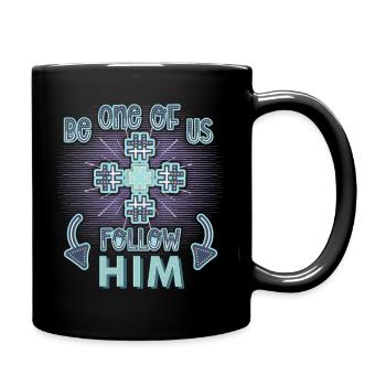 Christlicher Spruch Jesus Christus, Kreuz - Tasse einfarbig - Schwarz - Rechts