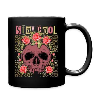 Crâne avec des roses, drôle de dicton Stay-Cool - Mug uni - noir - Droite
