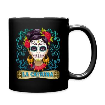 Dia-de-los-Muertos, sugar-skull, La-Catrina Mexico - Full Colour Mug - black - Right