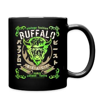 Vintage-Büffel Büffelkopf, Büffel-Design - Tasse einfarbig - Schwarz - Rechts