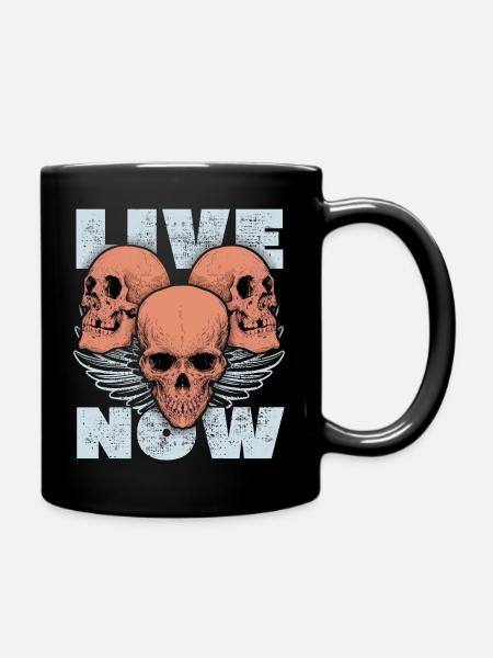 3 Totenschädel, 3 Totenköpfe, Engelflügel Spruch - Tasse einfarbig - Schwarz