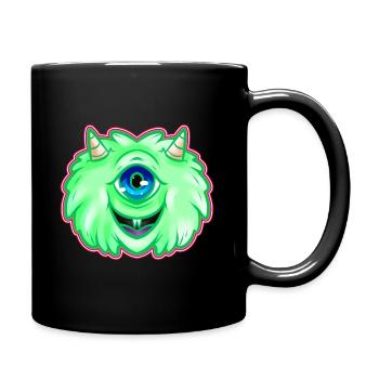 Fluffy Green One Eyed Monster With Horns Halloween - Full Colour Mug - black - Right