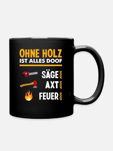 Kettensäge Waldarbeiter Holzfäller Säge Feuer - Tasse einfarbig - Schwarz