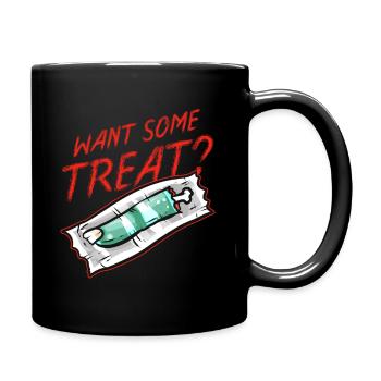 Zombie Finger Want Some Treat Halloween - Full Colour Mug - black - Right