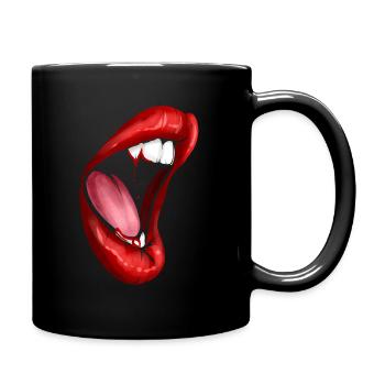 Big open Female Mouth Vampire Fangs with Blood - Full Colour Mug - black - Right