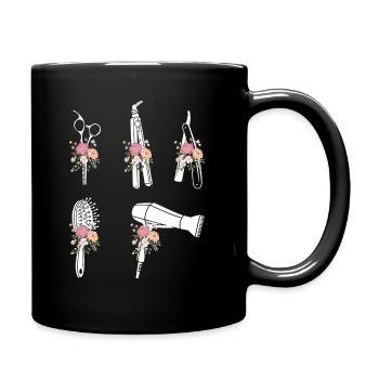 Friseur Werkzeuge Blumenfriseur Geschenk Frauen - Tasse einfarbig - Schwarz - Rechts