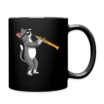 Cat joue Soprano Saxophone Saxophoniste Jazz - Mug uni - noir - Droite