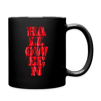Lettres rouge sang et gouttes donnant la parole - Mug uni - noir - Droite