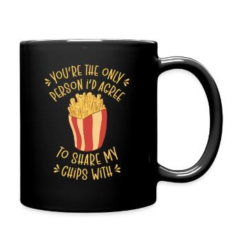 Essen Freundschaft Teilen Chips Liebhaber Essen - Tasse einfarbig - Schwarz - Rechts
