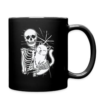 Halloween Skelett Line Art Katze Zeichnung Katze - Tasse einfarbig - Schwarz - Rechts