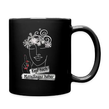 Sarkastisch Humor Kopf hoch Mittelfinger - Tasse einfarbig - Schwarz - Rechts
