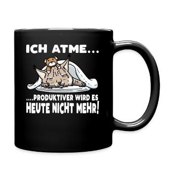 Luchs Katze Schlaf Schlafen Mit Kuscheltier - Tasse einfarbig - Schwarz - Rechts