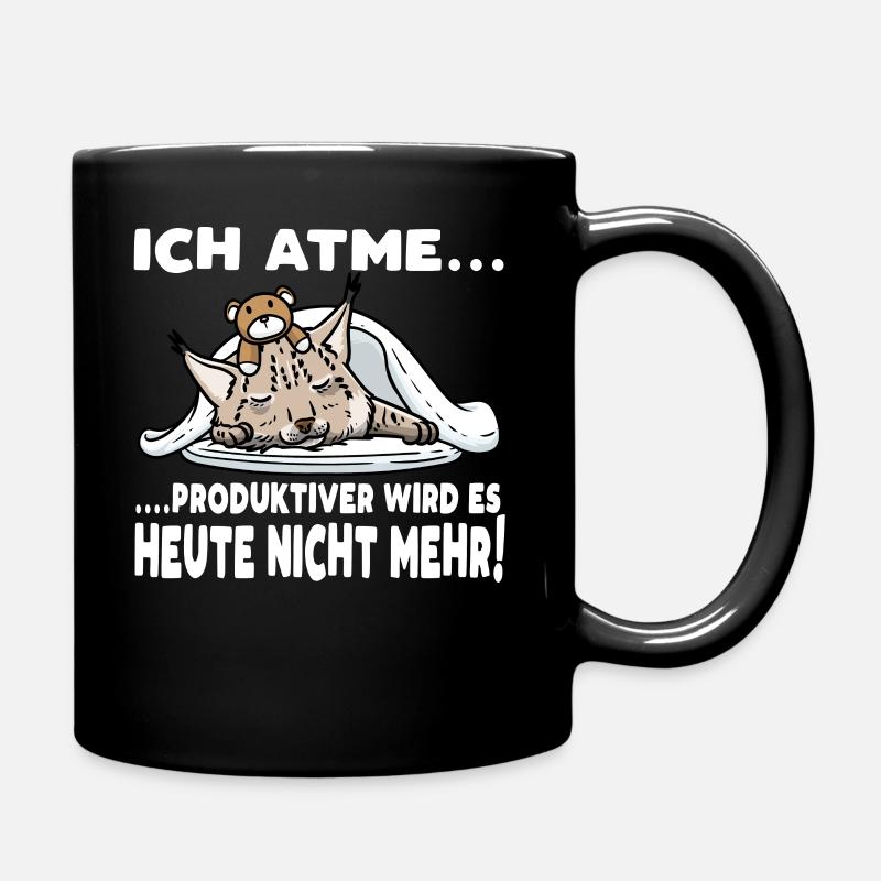 Luchs Katze Schlaf Schlafen Mit Kuscheltier - Tasse einfarbig - Schwarz