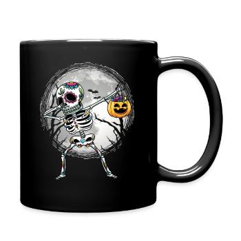 Dabbing Sugar Skull Skeleton With Pumpkin - Full Colour Mug - black - Right