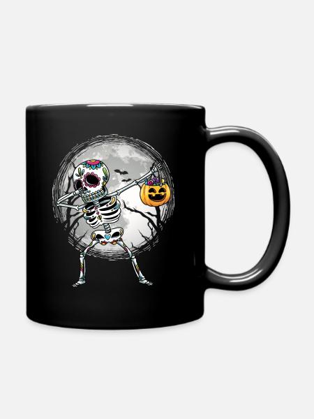 Dabbing Sugar Skull Skeleton avec citrouille - Mug uni - noir