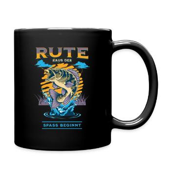 Rute Raus der Spass beginnt Angelrute Freunde - Tasse einfarbig - Schwarz - Rechts