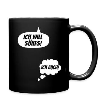Ich will Süßes! Lustige Schwangerschaft Verkünden - Tasse einfarbig - Schwarz - Rechts