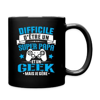 Un super papa et Un geek - Cadeau papa jeux video - Mug uni - noir - Droite