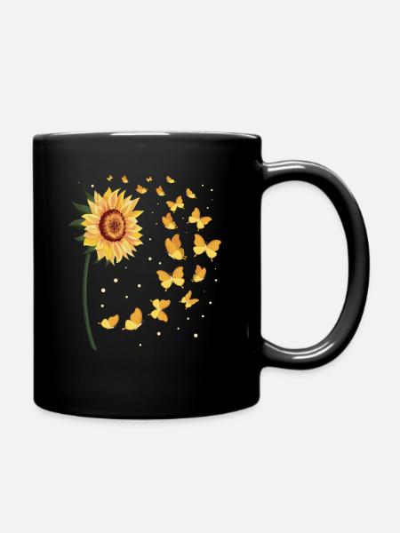 Sonnenblume Schmetterlinge - Tasse einfarbig - Schwarz