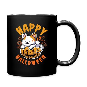 Happy Halloween Katze Kürbis Boo - Tasse einfarbig - Schwarz - Rechts