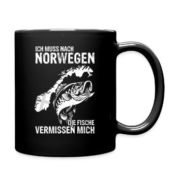 Ich muss nach NORWEGEN - Fische vermissen mich Ges - Tasse einfarbig - Schwarz - Rechts